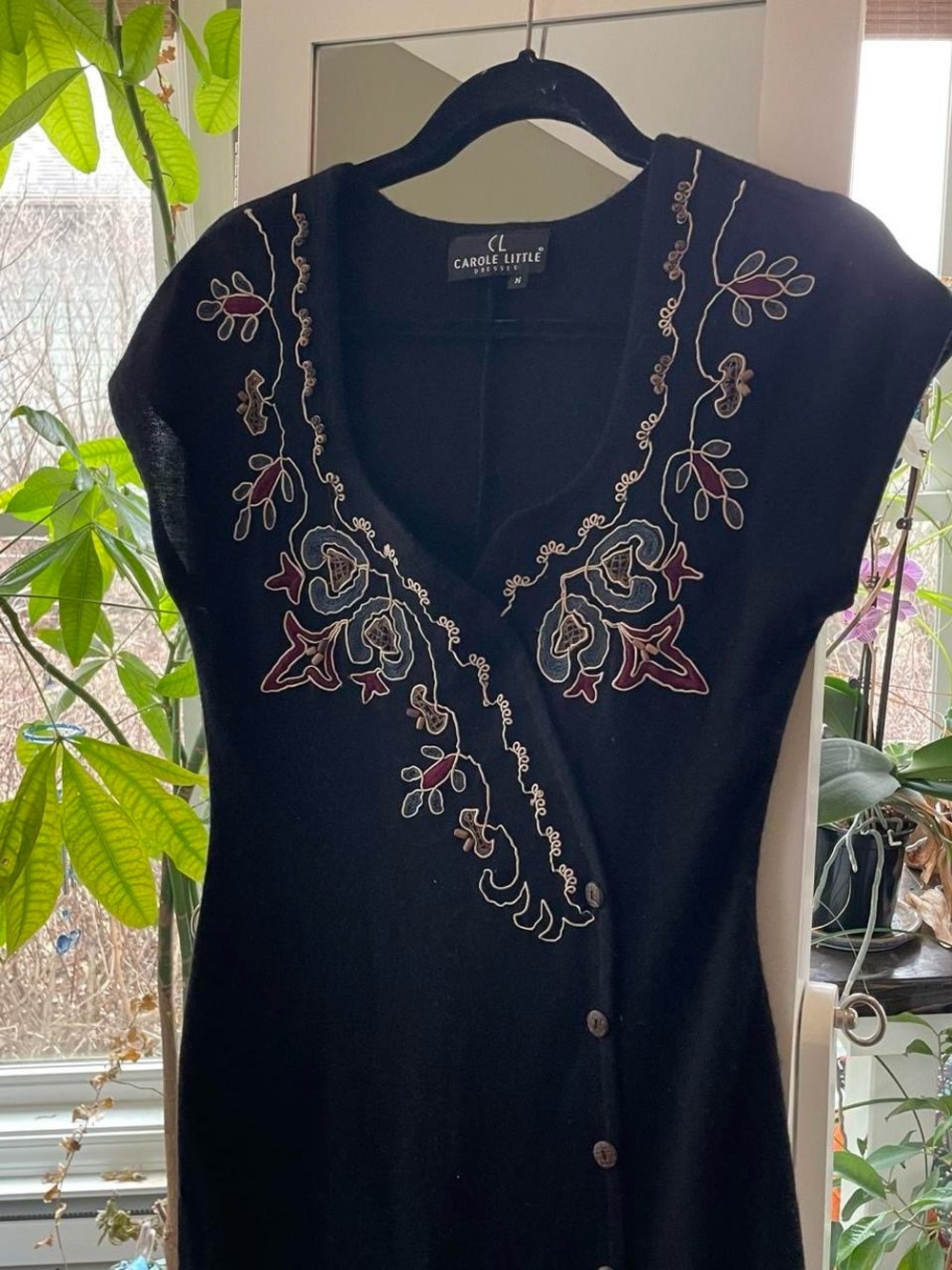 Vintage Carole Little Knit Black Beaded Midi Dress.